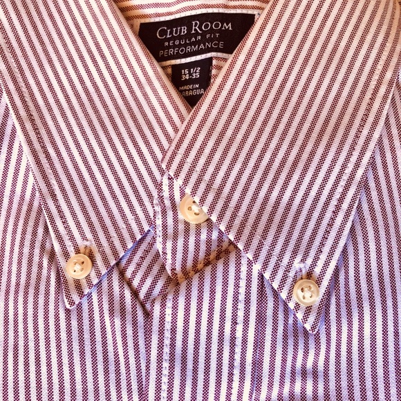 Club Room Men’s Regular Fit Burgundy/White Stripped Dress Shirt, 15 1/2- 34/35 - Picture 4 of 6